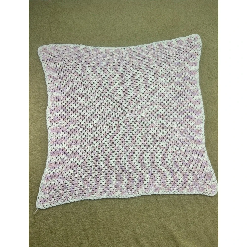 Handmade Crochet Baby Blanket White Pink Lavender Sparkle Accent‎ Afghan 32X32